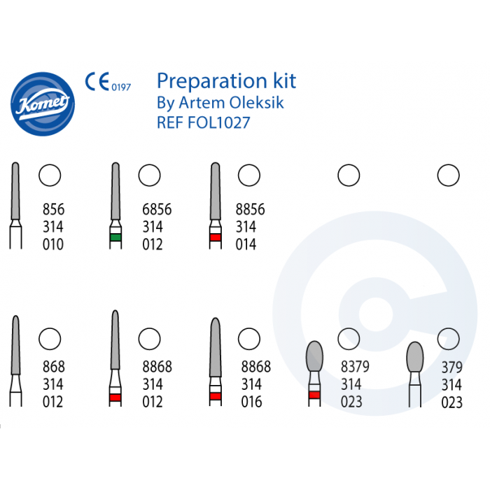 Набор для препарирования доктора Артема Олексика (8 боров+подставка) Komet Dental 