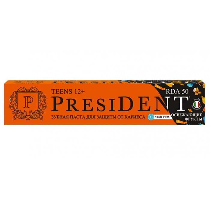 Зубная паста PRESIDENT TEENS 12 + Fresh Tropic С ФТОРОМ (70 мл) RDA 50 (Президент)