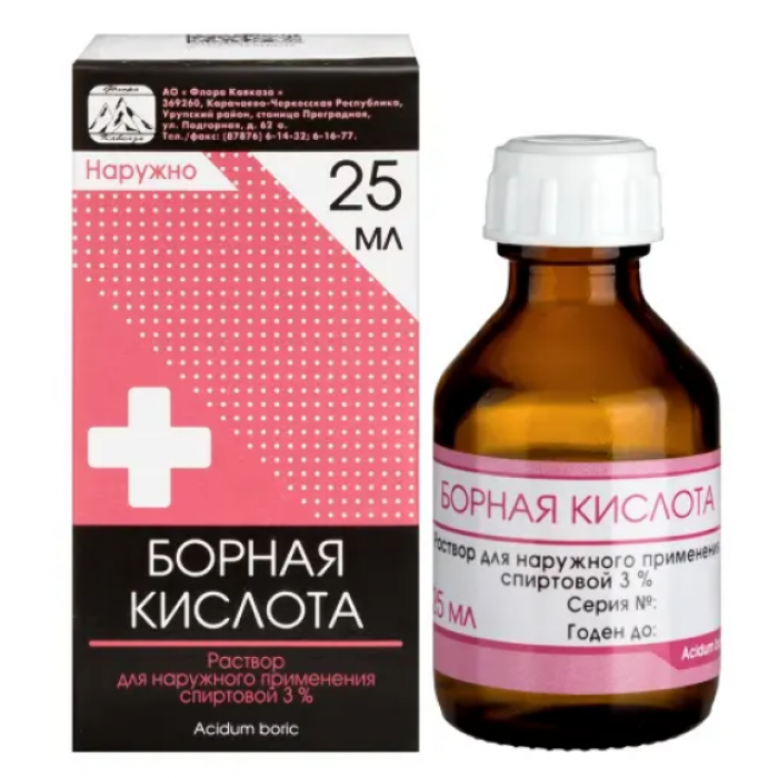 Борной кислоты раствор спиртовой 3% флакон (25 мл) Флора Кавказа