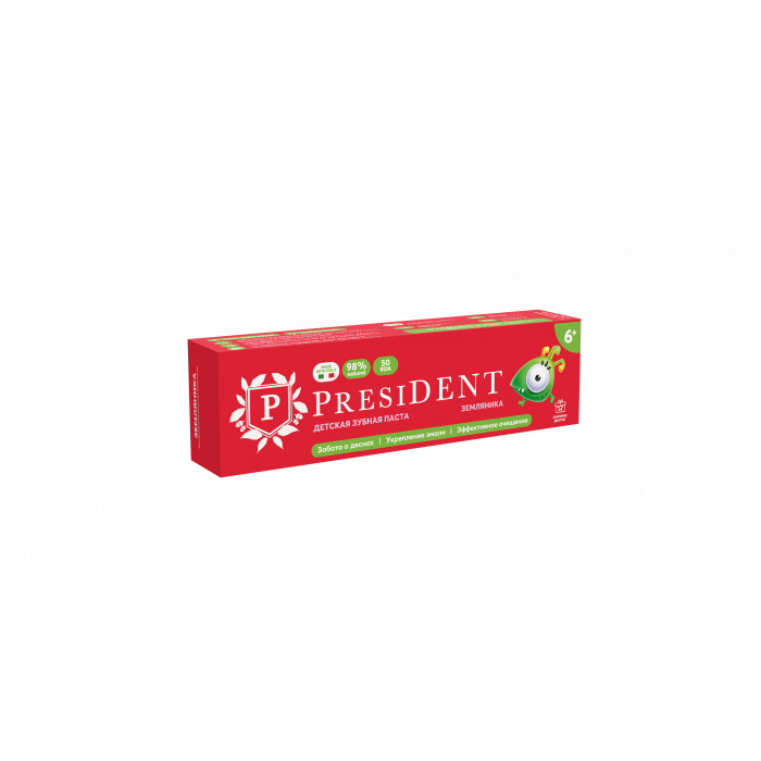 Зубная паста детская PRESIDENT 6+ Земляника (70 мл) RDA 50