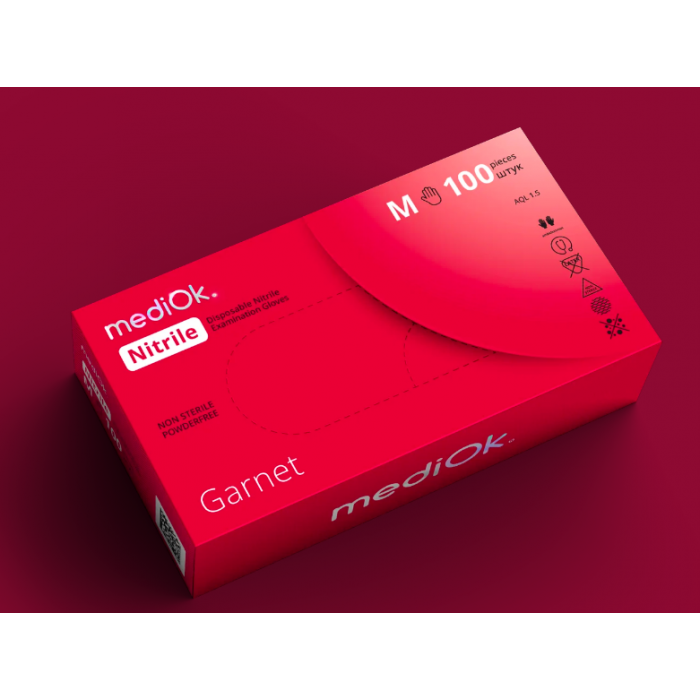 Перчатки нитрил, 100шт, Красные (Garnet) MediOk M(7-8)  — фото №1