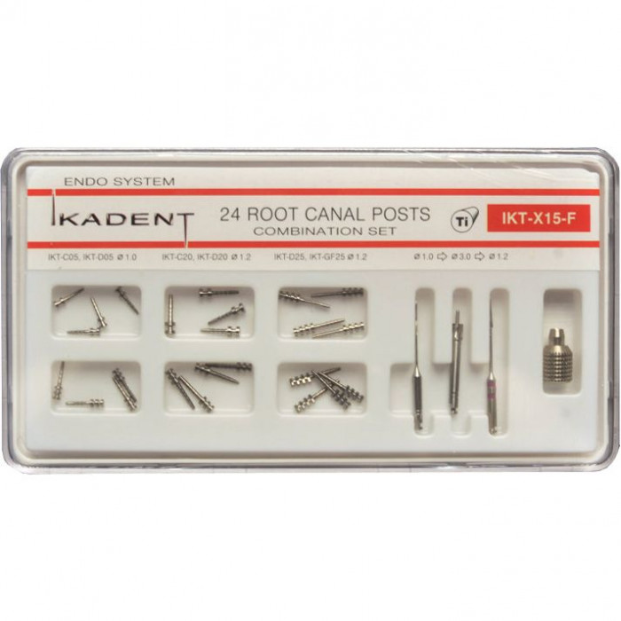 Штифты титановые Набор Икадент IKT-X15-F (C05х4, D05х4, C20х4, D20х4, D25х4, GF25х4) (24 шт+3 инстр.+ключ)