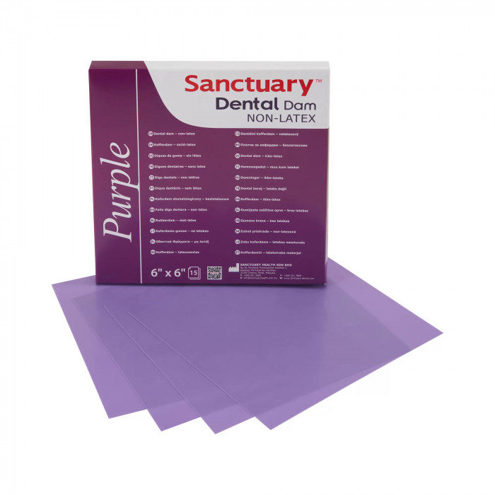 Листы для коффердам БЕЗ Латекса, Фиолетовые средние, Sanctuary (15 шт) аромат Мяты +Шаблон